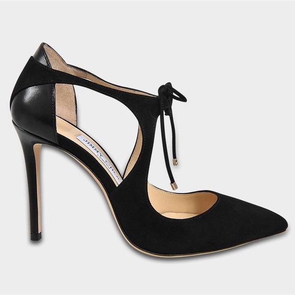 Jimmy Choo Shoes - Jimmy Choo Black Leather Suede Vanessa Bow Tie Pointed Toe Pumps